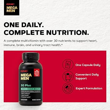 GNC Mega Men One Daily 50 Plus for Men, 60 Caplets