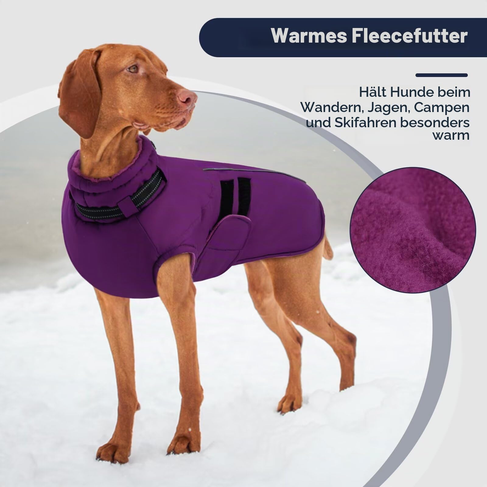 IECOii Winterjacken & Wintermäntel Für Hunde,Warme Hundejacke Winter,Wasserdichter Hundemantel,Verstellbarer Hundemantel Winter,Reflektierende Hundejacke Wasserdicht,Gürtel WinterHundemantel,Lila,5XL
