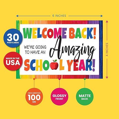 Miniatura 2 de Pink Pixie Studio 30 postales en blanco con temática de bienvenida de regreso a la escuela de 4 x 6 pulgadas para que los profesores las envíen a