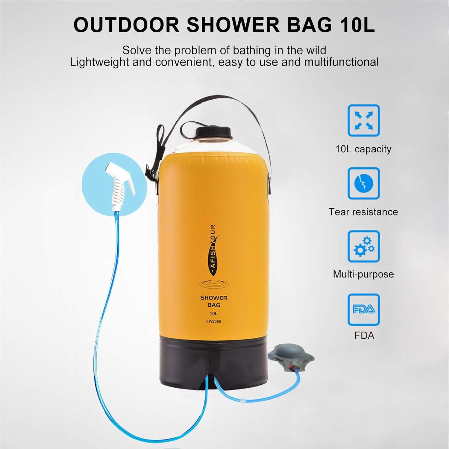 Alomejor 10L Camping Shower Bag Portable Solar Shower Bag with Pressure Nozzle Large Mouth and Upgrading Air Pump for Outdoor Camping (#5)