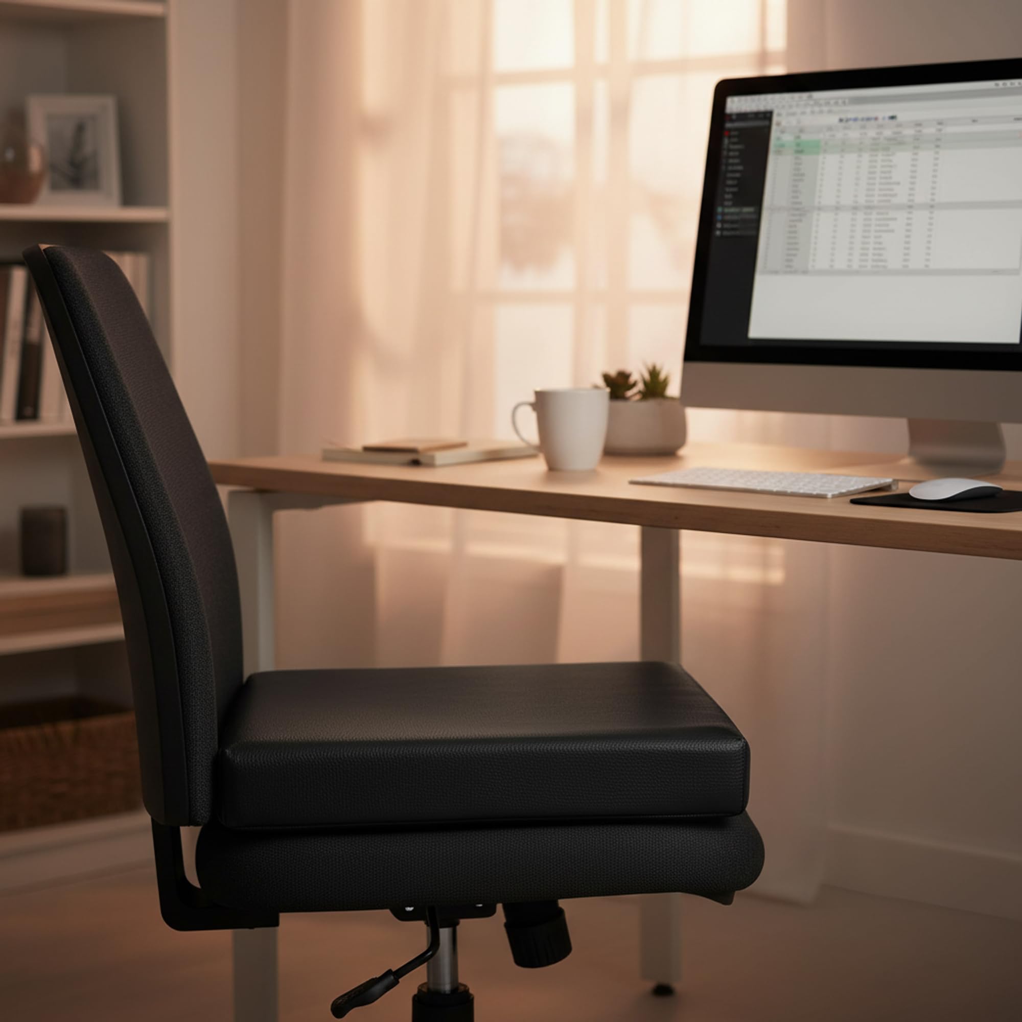 Sitzauflage für Rollstühle und Bürostühle zur Druckentlastung | Sitzkissen mit Kunstlederbezug | Ergonomisches Rollstuhlkissen | Kunstleder (schwarz, 43 x 48 cm)