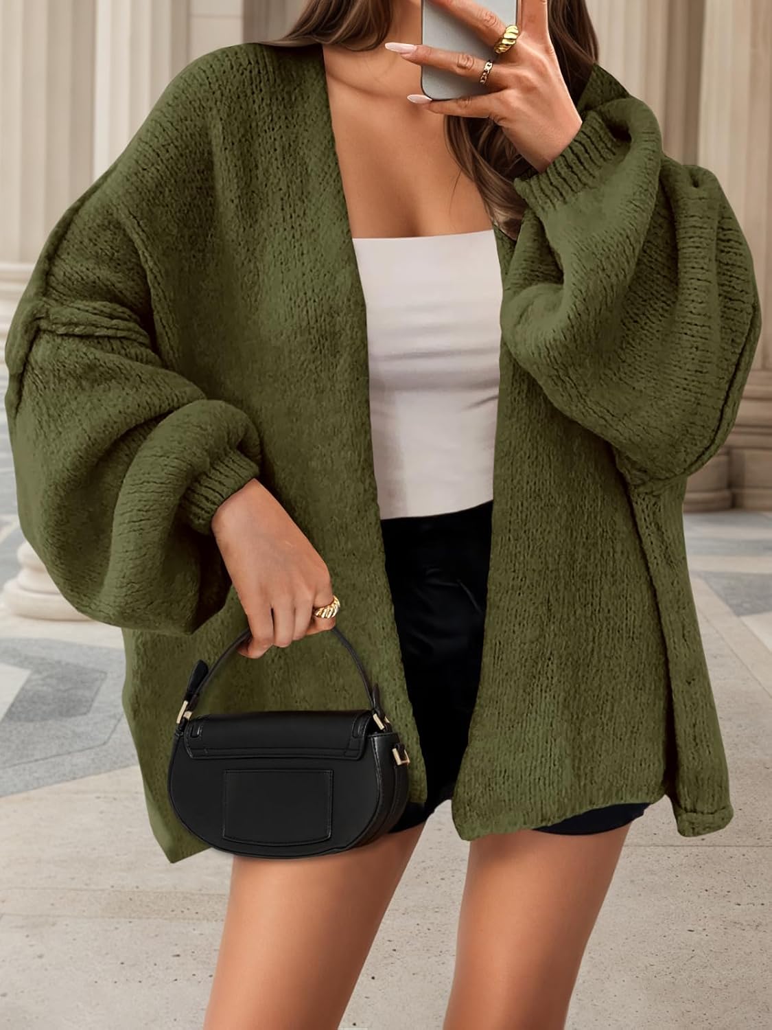 Saodimallsu Womens Oversized Cardigan Sweaters Open Front Chunky Knit Casual Long Lantern Sleeve Fall Sweater Coats - Image 3