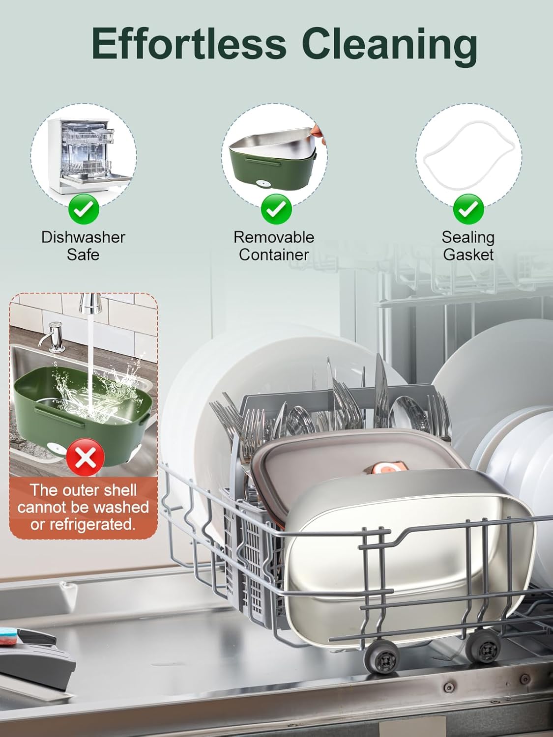 SOHIDA 2025 Upgraded 80W Heated Lunch Box with Insulated Bag, 1.5L SS Container with Lid & 0.45L Fruit Box Electric Lunch Box for Adults, 12V/24V/110V Portable Food Warmer for Home/Car/Truck (Green)