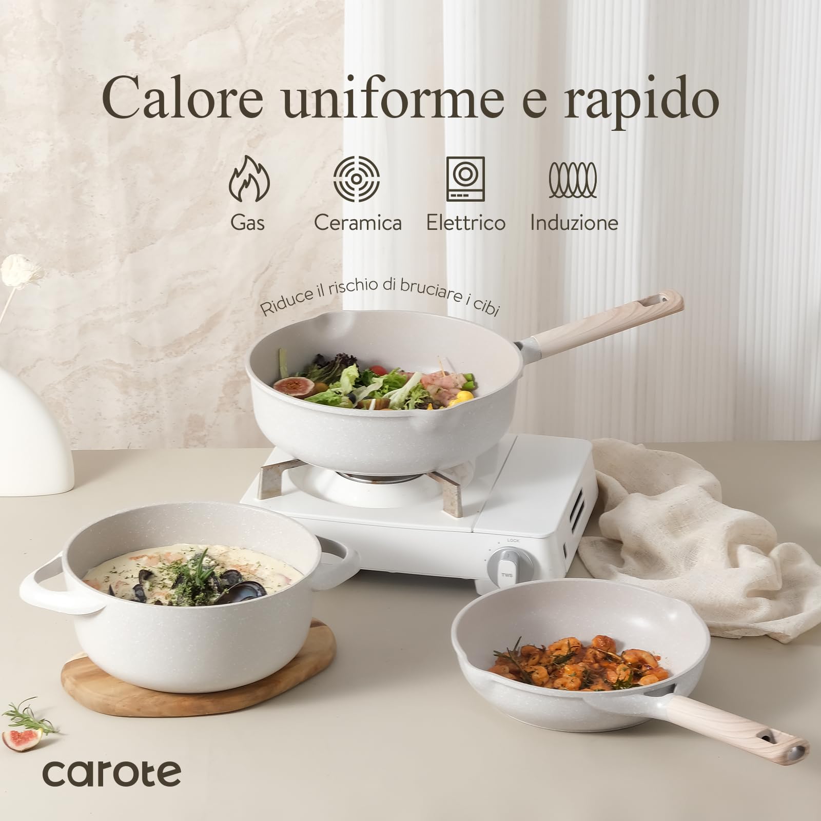 Set 3 Padelle Antiaderenti ECODE Con Manico Removibile | 20, 24, 28 Cm | Per Induzione E Forno