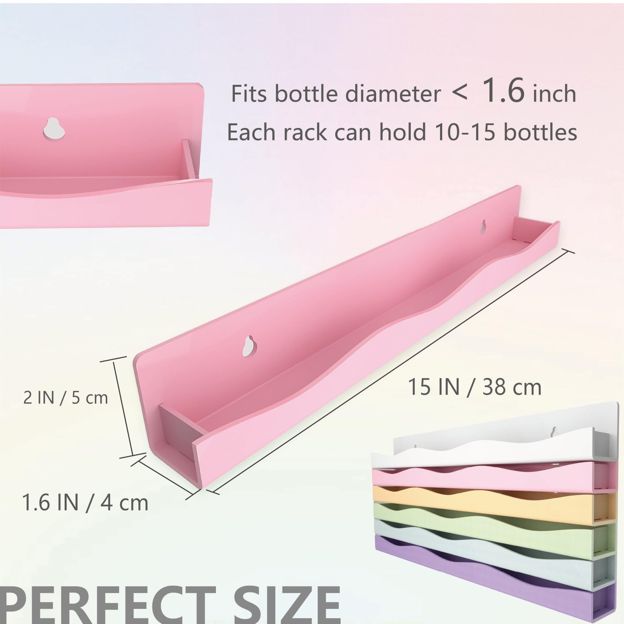YMVV 6 Colors Nail Polish Wall Mounted Shelf,15 Inch Nail Polish Floating Shelves for 66-90 Bottles Multi-Purpose,Ideal Gift, Great Display for Salons Retailers,6 pack