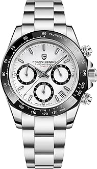 Pagani Design Men's Quartz Watch Simple Style High Precision Chronograph Waterproof Ceramic Bezel Stainless Steel Chain