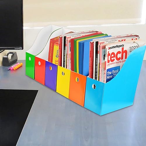 Miniatura 3 de Home-X Juego de 6 soportes para archivadores de revistas, almacenamiento de escritorio, documentos, carpetas, libros y revistas organizador para