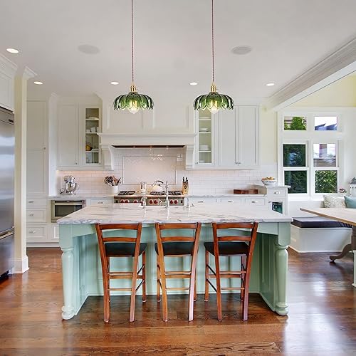 Miniatura 3 de KAUDGHY Lámpara colgante vintage  Lámpara colgante de cristal verde dorada vintage  Pequeña iluminación colgante verde para isla de cocina, entrada,