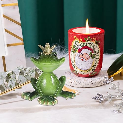 Miniatura 5 de Adornos de rana príncipe corona, estatuas de rana de resina verde, mascota coleccionable de animales, manualidades de animales para el hogar,