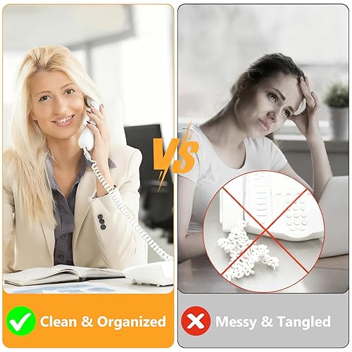 Miniatura 2 de Uvital Desenredador de cable de teléfono para teléfono, 1 paquete de cable de teléfono de 10 pies sin enrollar (1.2 pies en espiral) y 1 paquete de