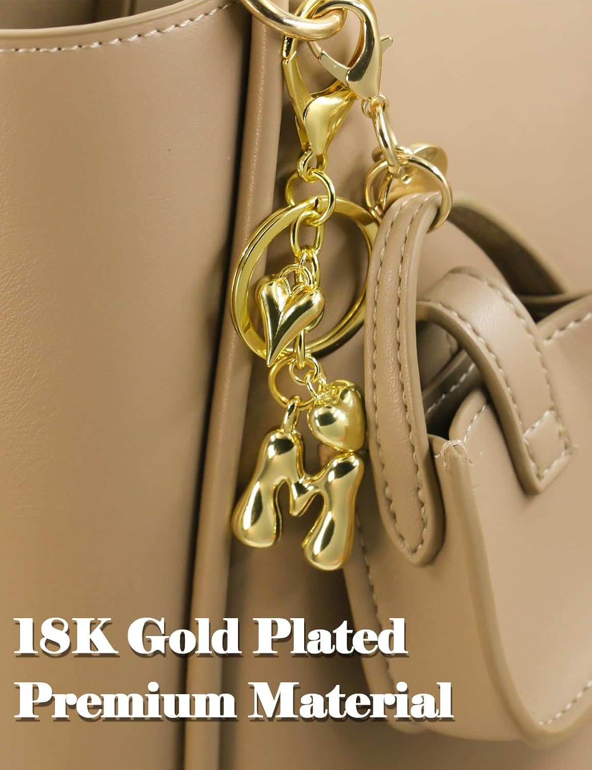 Gold Initial Letter Keychain for Women, Cute Bubble Heart Bag Charms Purse Handbag Accessories Gifts image 3