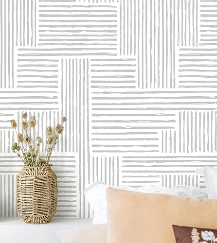 Naphite Papel tapiz moderno de color gris para despegar y pegar, papel de contacto de línea a rayas boho para armarios, cajones, geométrico,