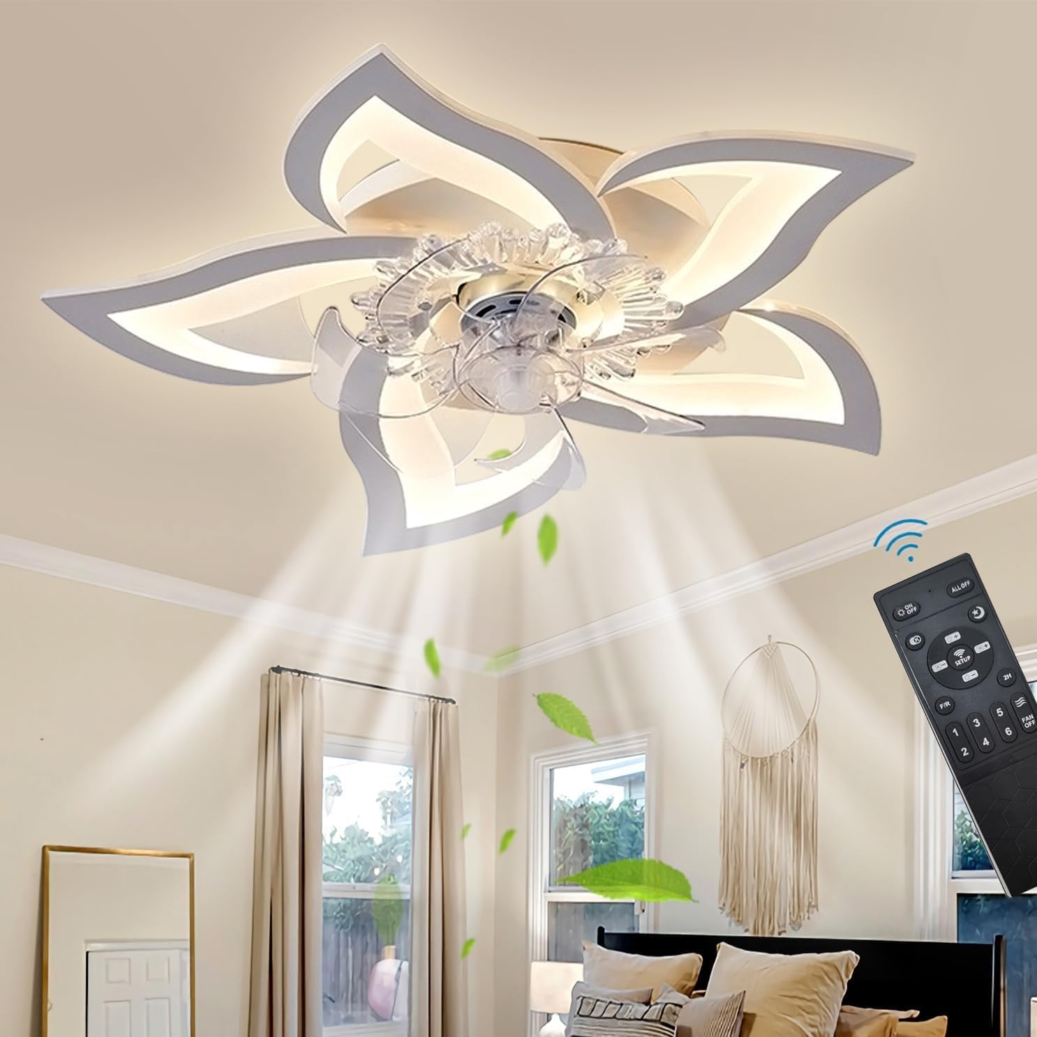 HXYSXHJUO Ceiling fan light 69CM Light with Illumination and Remote Dimming LED Fan Pendant 50W Dimmable for Living Room Bedroom Dining Lighting (White)