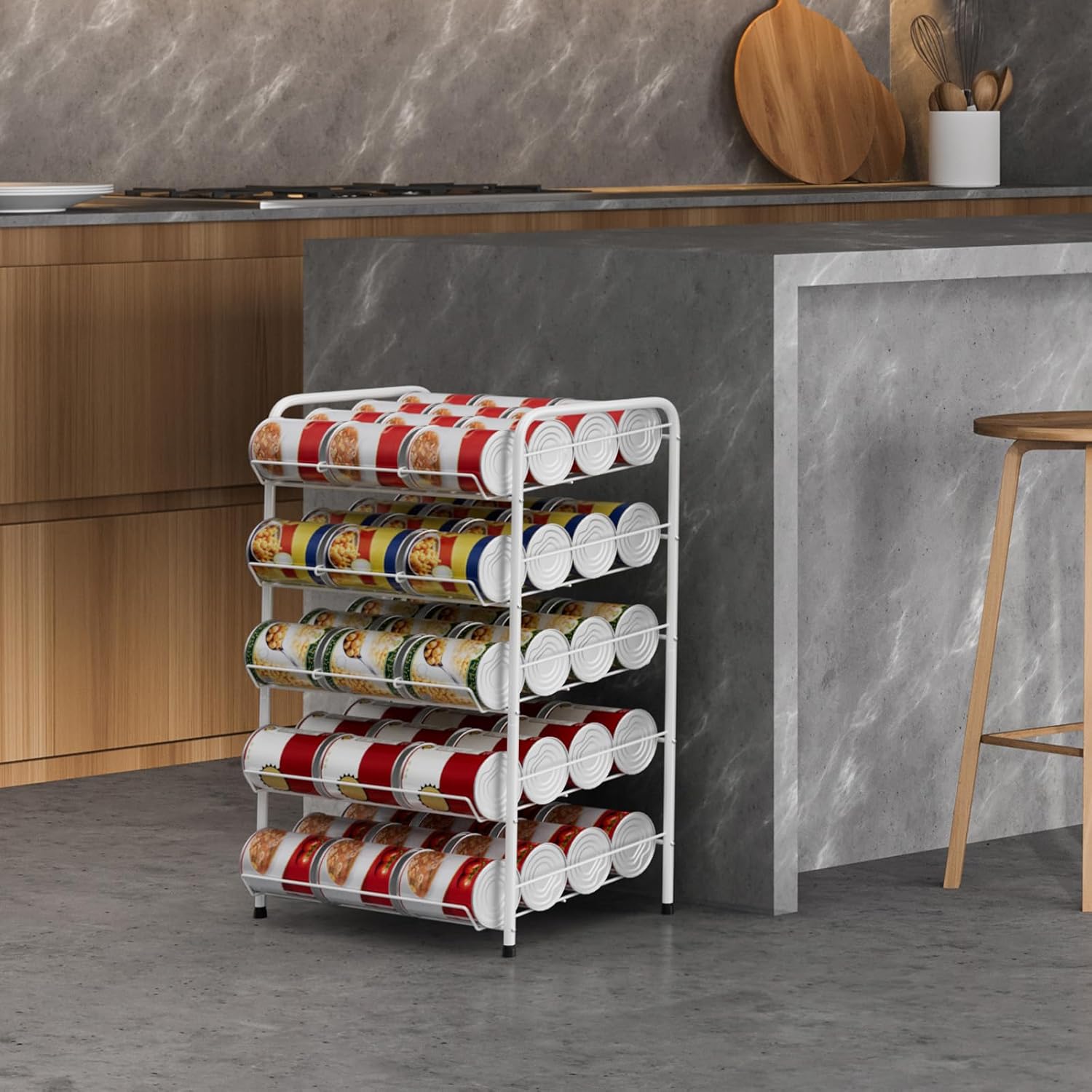 smusei Can Rack Organizer for Pantry 5 Tier Adjustable Soda Can Dispenser Holds up to 60 Cans Can Storage Organizer Pantry for Cabinet Canned Foods and Drinks, White