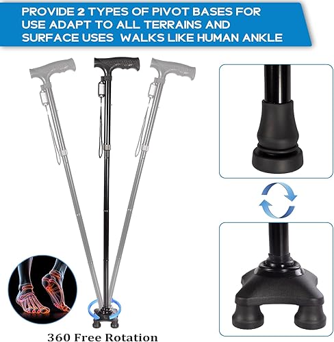 Miniatura 5 de Bastón plegable para caminar para hombres y mujeres, ultra ligero, resistente, altura ajustable, puntas de goma antideslizantes, bastón de pie,