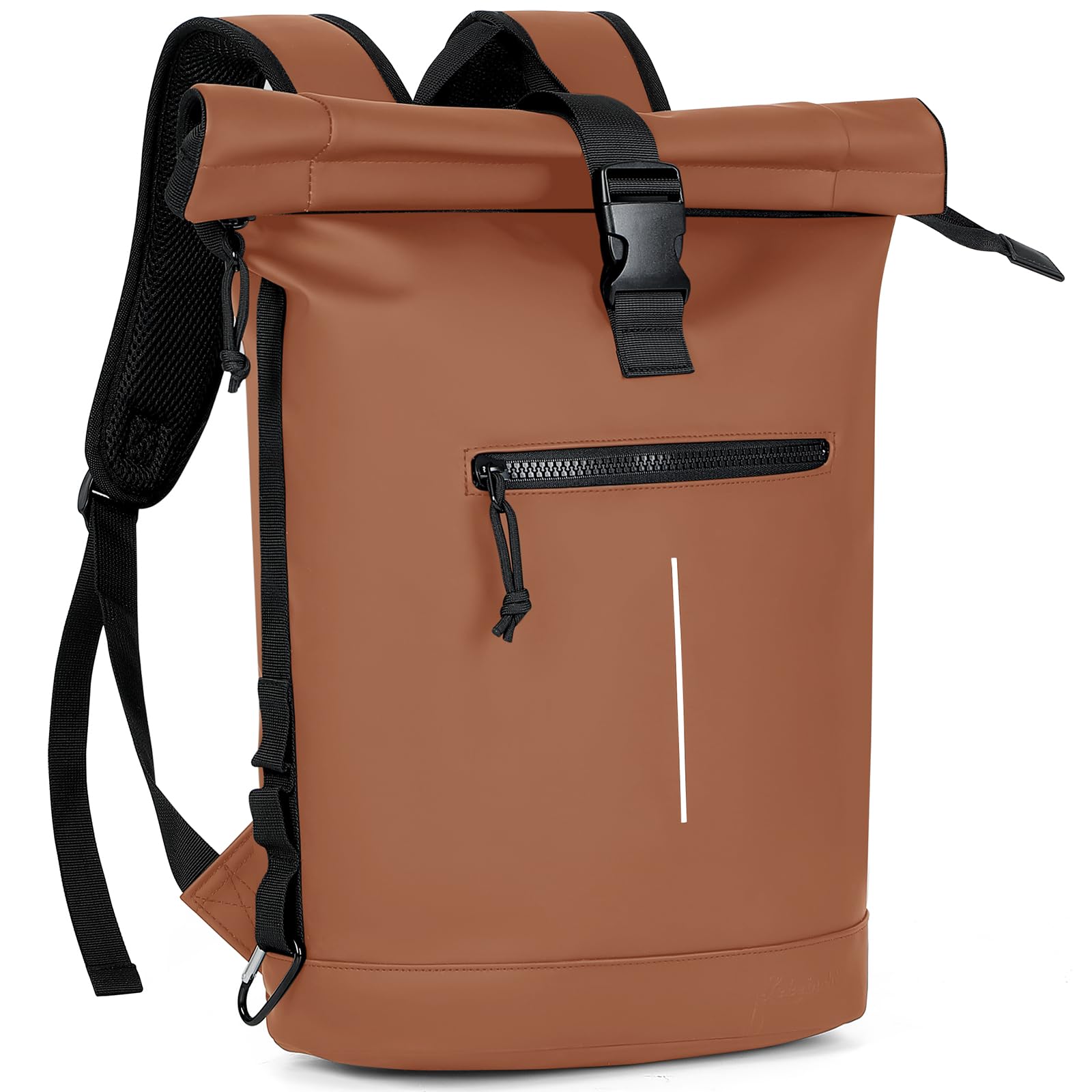 Lekeinchi Zaino Rolltop Uomo Donna Porta PC 17 Pollici | Zaino Impermeabile Uomo Donna - Rains Zaino con Strisce Riflettenti - Zaino da Viaggio Espandibile - Casual Lavoro Università - Marrone
