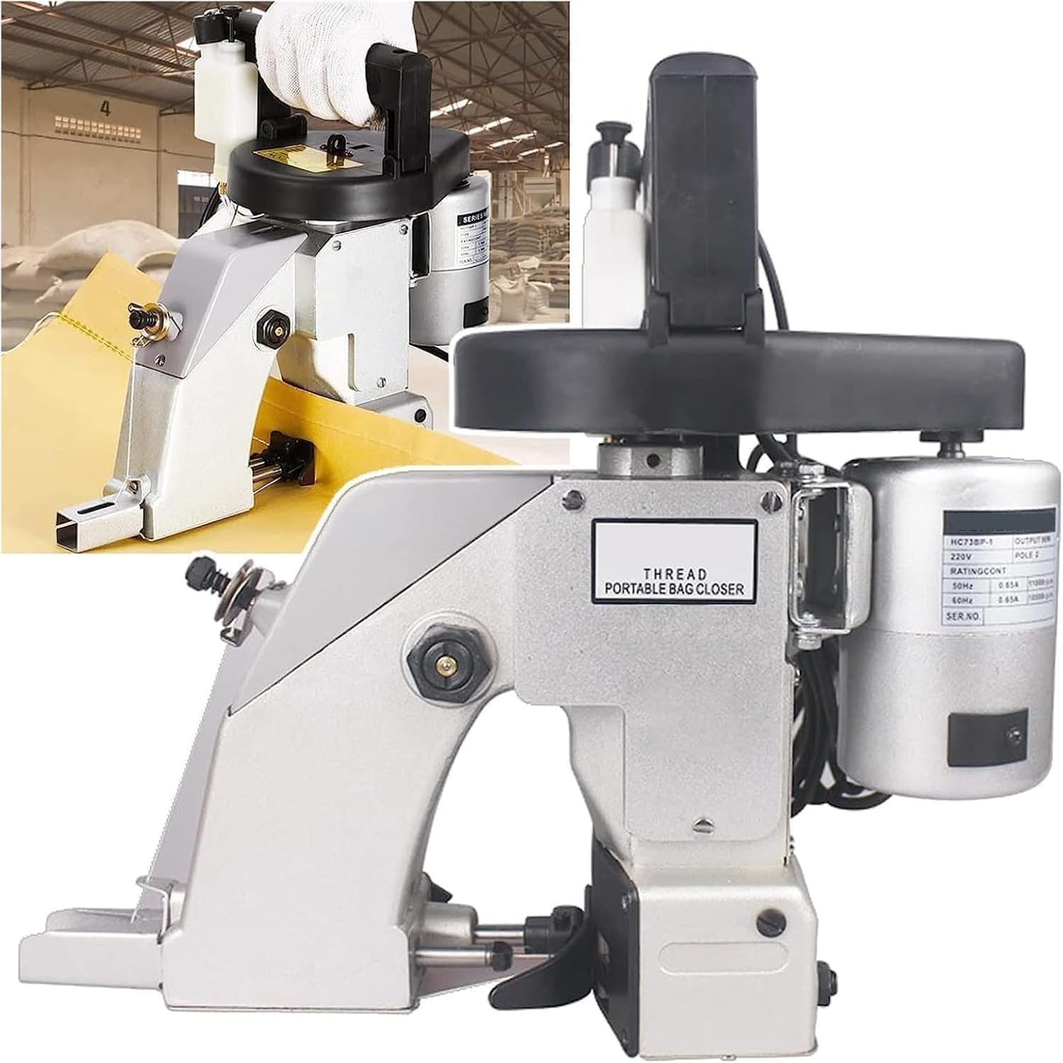 Selladora Eléctrica De Bolsas De Alta Resistencia De 12500 Rpm Para Bolsas Tejidas Y De Arroz | Máquina De Coser Industrial, Ancho De Sellado: 5-9 Mm, Espesor De Película: 1-4 Mm, Soluciones