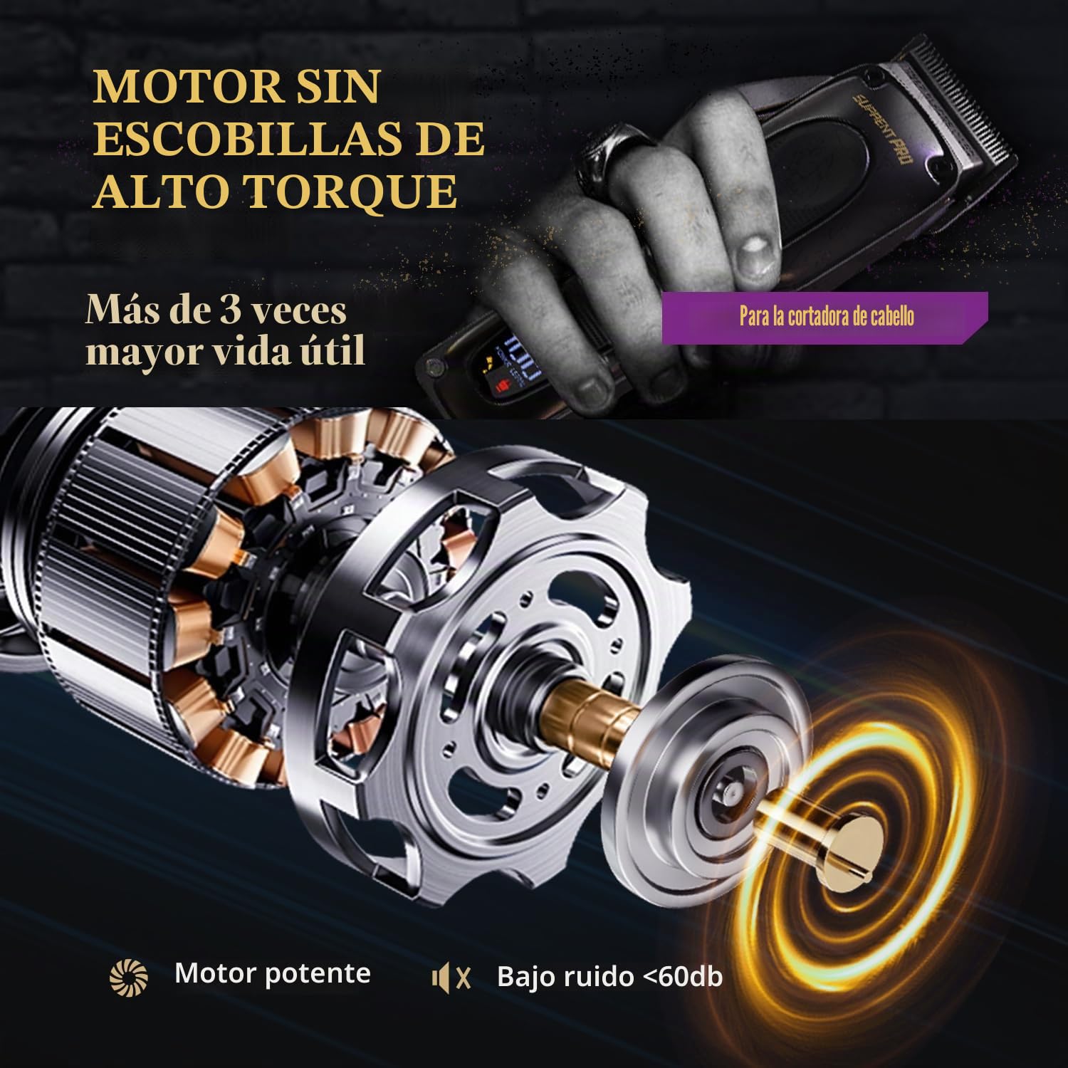 SUPRENT PRO Maquina de Cortar Pelo Hombre con Revestimiento DLC, Cortapelos Hombre sin Cable, Maquinilla Pelar, Profesional Cortadora de Pelo con Base de Carga