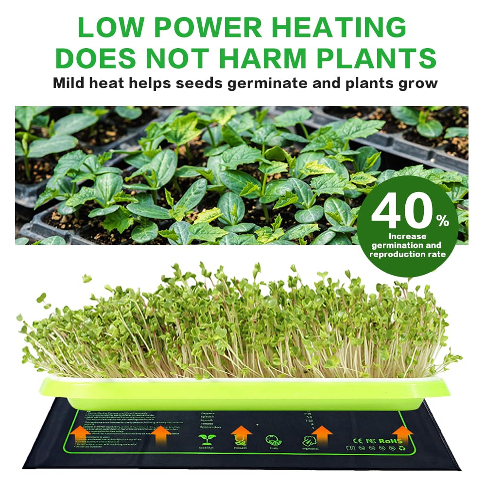Estera calefactora Ajustable Almohadilla Térmica para Plantas, Estera de Calefacción de Planta con Control de Temperatura y Función de Temporizador, IP68 Impermeable,10 "x 20" 18 Watt