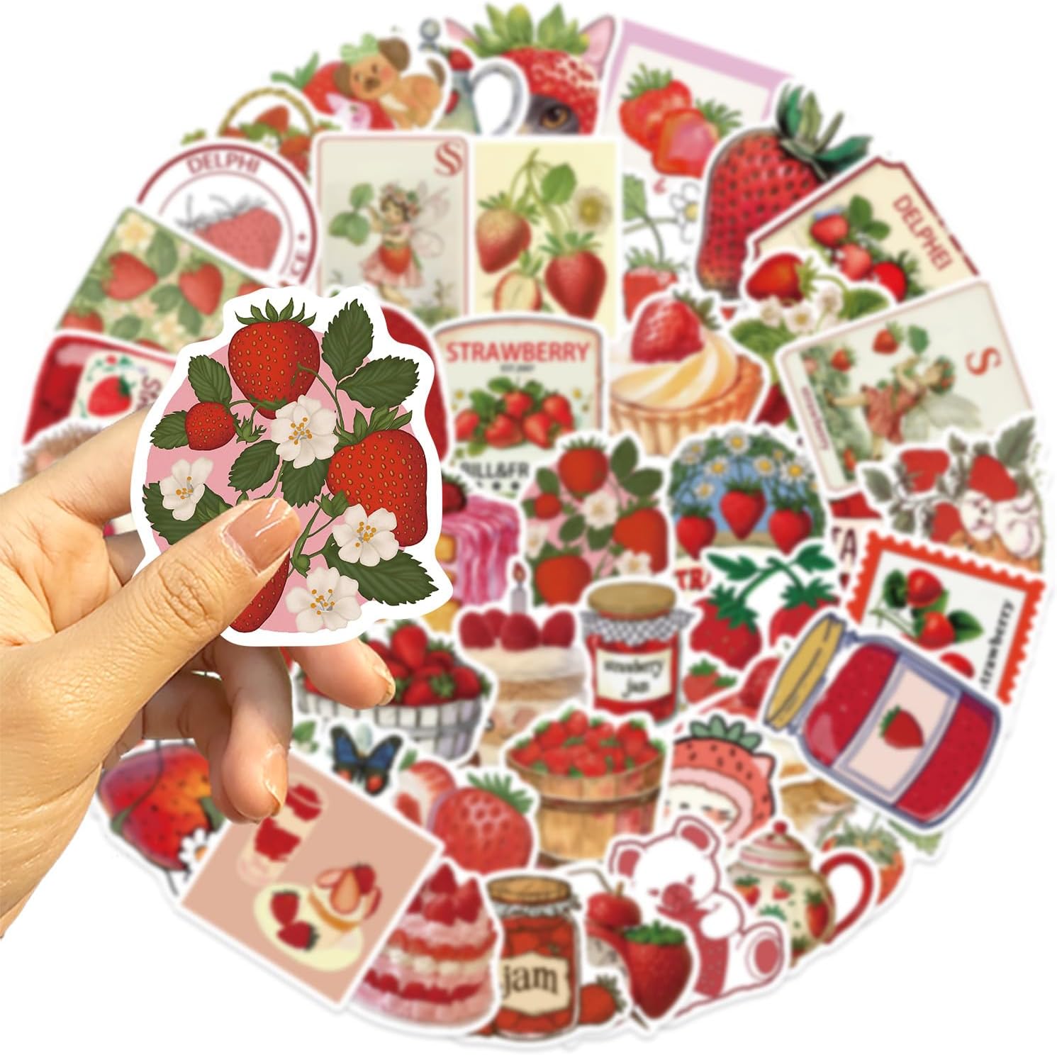 50 Pcs Cute Red Strawberry Stickers Boys Girls Kids Teens, Waterproof Stickers for Phone Laptop Flasks Water Bottle Luggage Scrapbook Cup Bike Car, Cute Decals Stickers Pack(Strawberry)