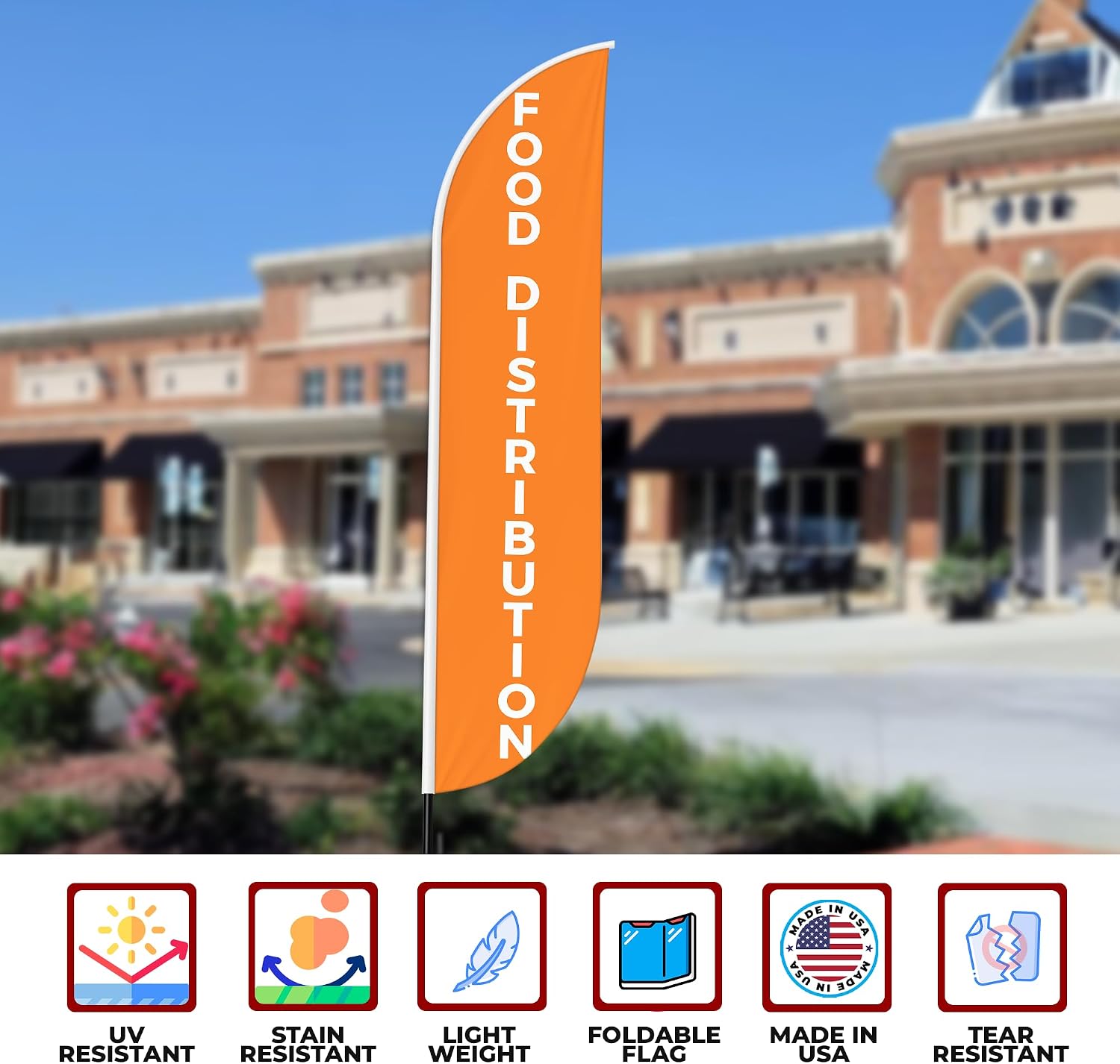 Food Distribution Sign feather flag for Outdoor by Mavis Printing | 11.5 FEET Long Polyester Outdoor Banner Flag for Easy Hang | HD Print Swooper I Flag Only to Celebrate Food Distribution I Flag Only