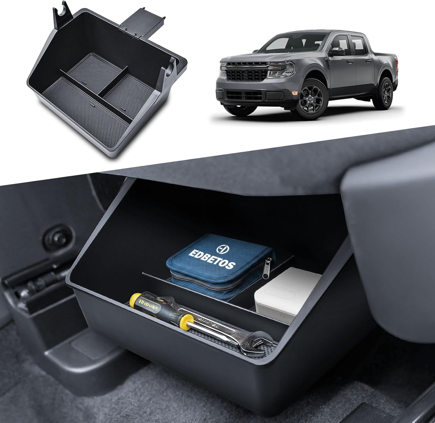 EDBETOS Under Seat Storage Box for 2022-2024 2025 Ford Maverick Power Seat, Front Row Underseat Organizer Electric Seat Storage Tray Interior Accessories with Non-Slip Mat (Not Fit Manual Seat)