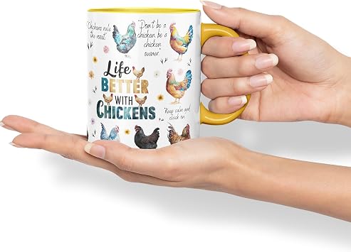 Vixar Life Better with Chickens Joke sarkasm Sarcastic Ceramic Coloured Mug Cup for Tea Coffee Hot Brew 330ml 11Oz Gift (G Yellow)