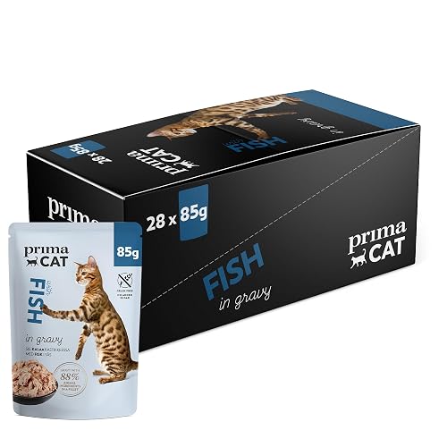 PrimaCat - Comida húmeda clásica para Gatos, Sabor a Pescado en Salsa, 28 x 85 g