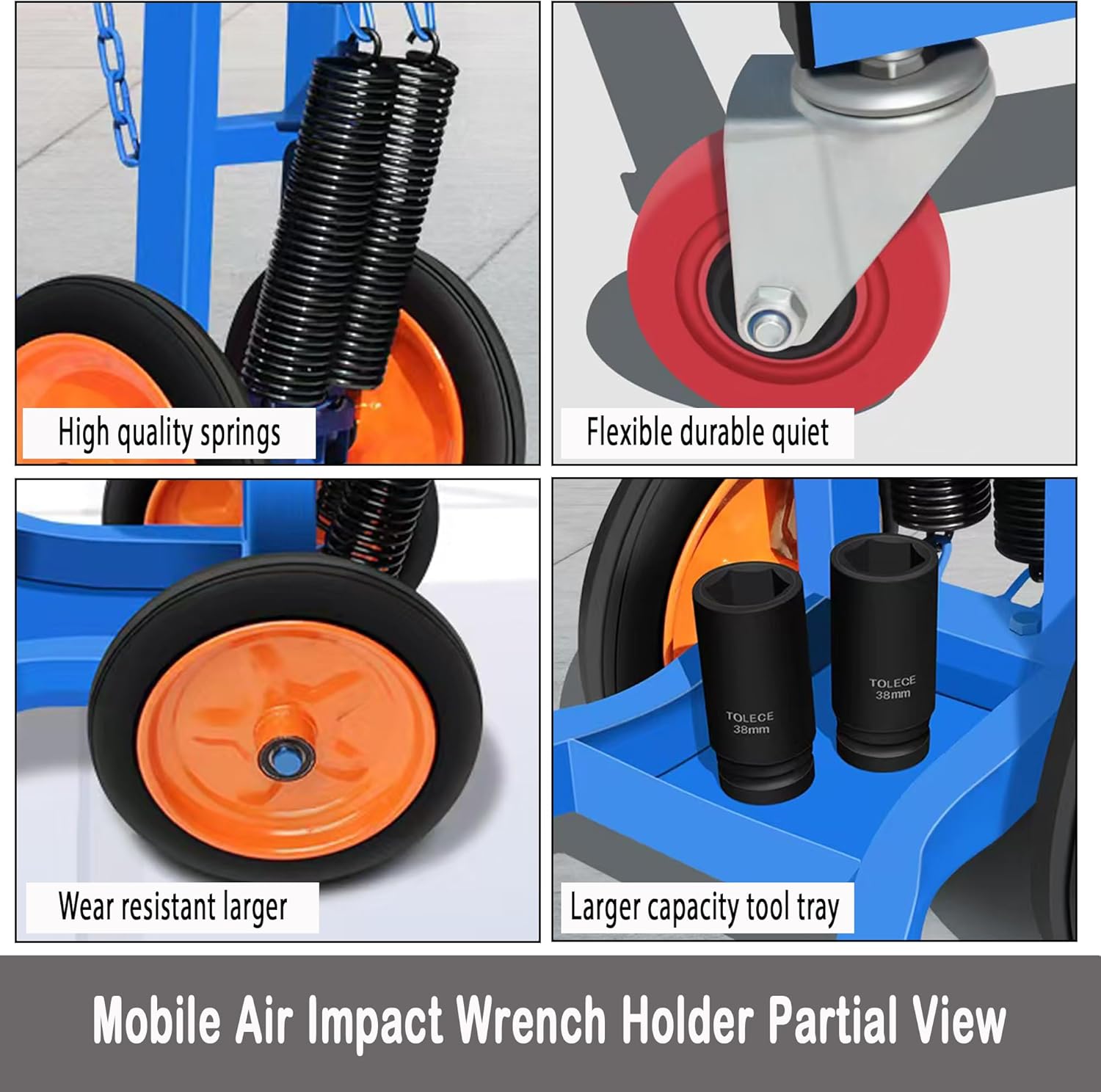 1 Inch Air Impact Gun Holder,Mobile Air Impact Wrench Holder,Tire Gun Cart with 4 Wheels Can Rotate 360°and Can Be Raised and Lowered Freely, Suitable for Changing Tire on Truck Semi-Truck and Bus.