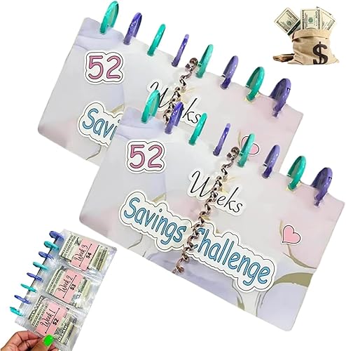 Carpeta de desafío de 52 semanas  Carpeta de desafíos de sobres  Libro de ahorros con sobres de efectivo, carpeta de presupuesto planificador para