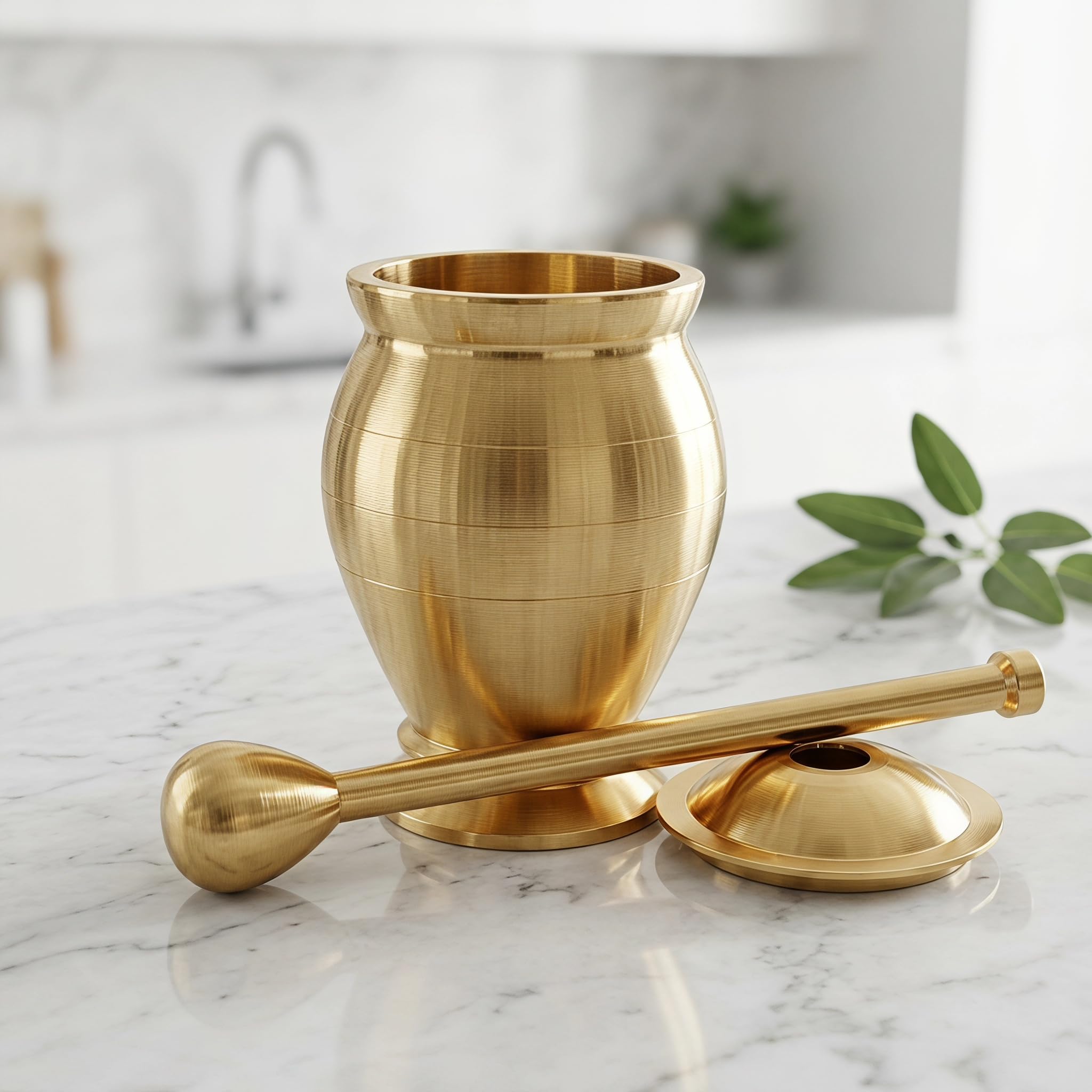 Mörser- Und Stößel-set Aus Messing, Manuelle Mühle, Mörser Und Stößel Mit Deckel, Gleichmäßiges Mahlen Ohne Ecken Und Kanten, Robust, Massiv Und Poliert, Für Gewürze, Knoblauch, Nüsse