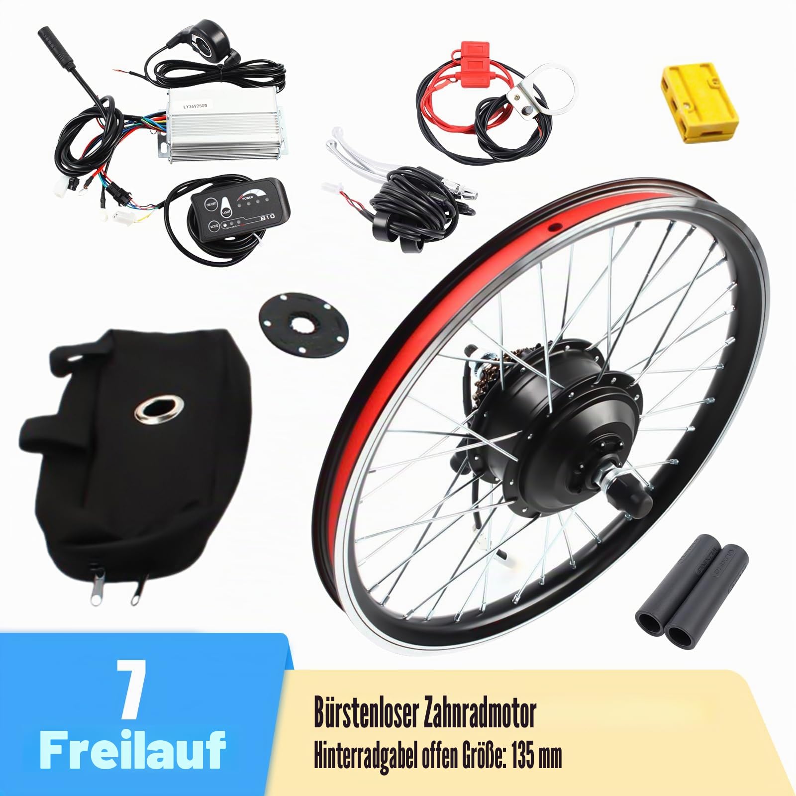 20 Zoll Ebike Umbausatz,36V 250w Hinterrad Umbausatz Kit für Brushless Nabenmotor,Elektrofahrrad Umbausatz Ebike Conversion Kit mit LED Display,Integrierte Controller (36V 250W Hinterrad)