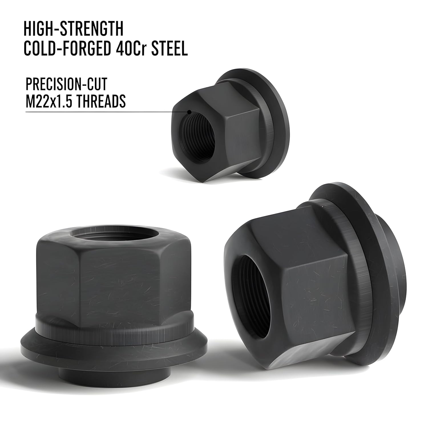 10PCS M22x1.5 Two-Piece Sleeve Flanged Wheel Nuts, 6mm Short Sleeve Nuts, 33mm Hex Black for Heavy Duty Truck Semi Truck Fit Steel Dual Wheels with Hub Piloted Seat & 26mm Bolt Hole Size
