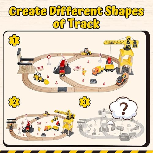 Miniatura 5 de Lehoo Castle Juego de tren de madera, juguetes de construcción para niños de 2 a 4 años, pista de tren de madera para niños con grúa, juguetes de