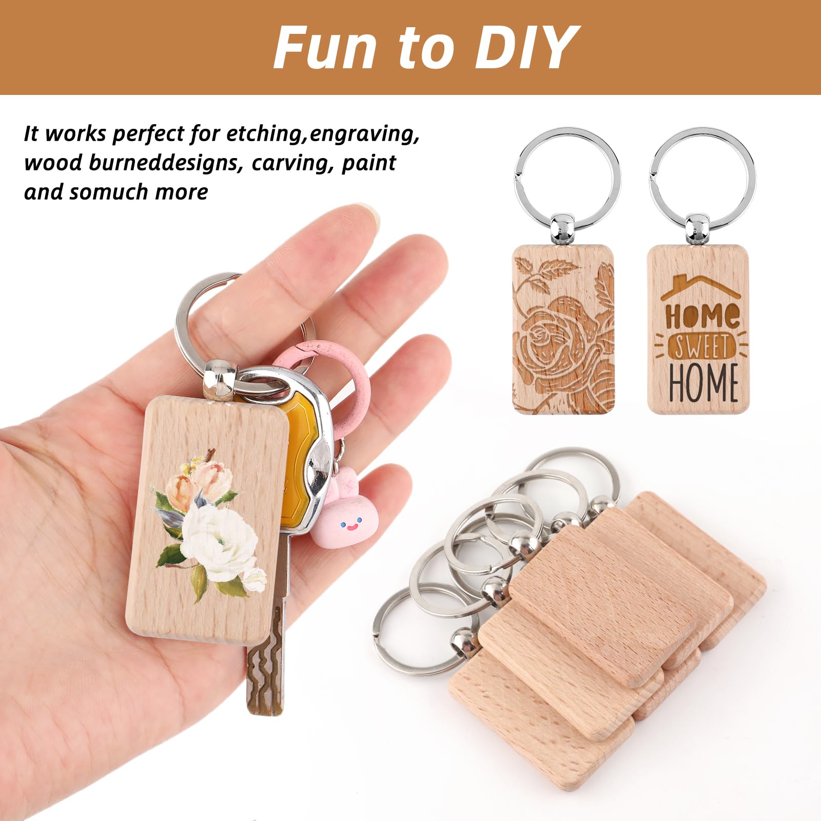 20 Onafgewerkte Houten Sleutelhangers – 5,3 X 3,2 Cm, Incl. 20 Ringen, Voor Graveren, Schilderen En Personalisatie