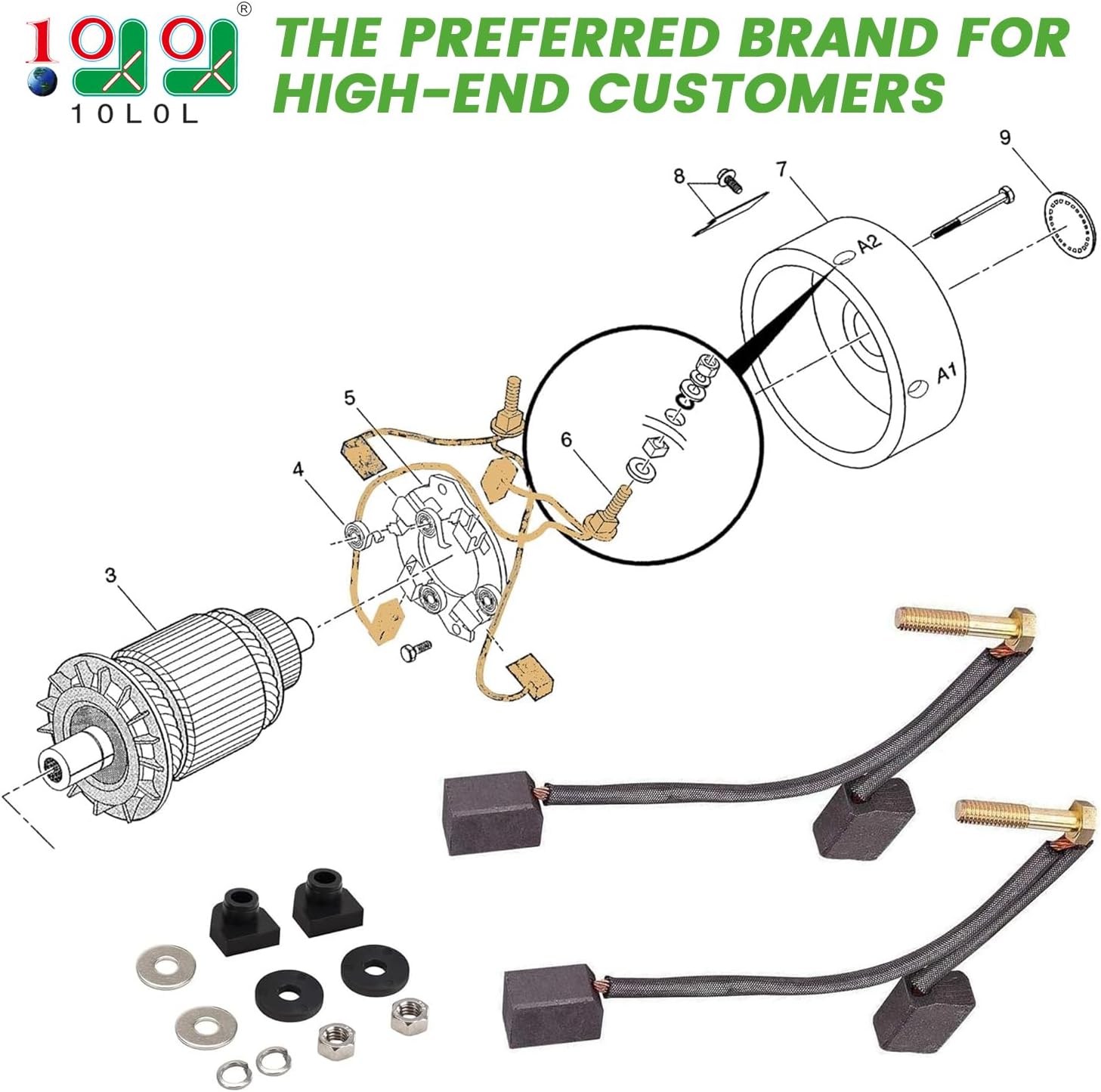 10L0L Golf Cart ADC Motor Brush Kit Fits Club Car & EZGO TXT 1997-2009 Electric Golf Cart with ADC Motor Replaces OEM #73120G25 1021862-01 1021871-01 Hardware Included