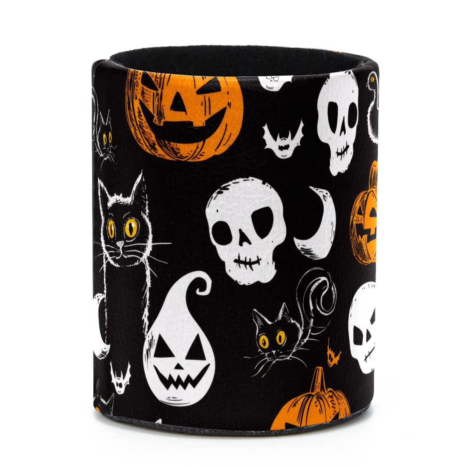 VAPOKF Round Pencil Holders for Desk, Halloween Pumpkin Skull Pen Holders Pen Pot Makeup Brushes Storage Desktop Stationery Supplies Organiser for Home Office
