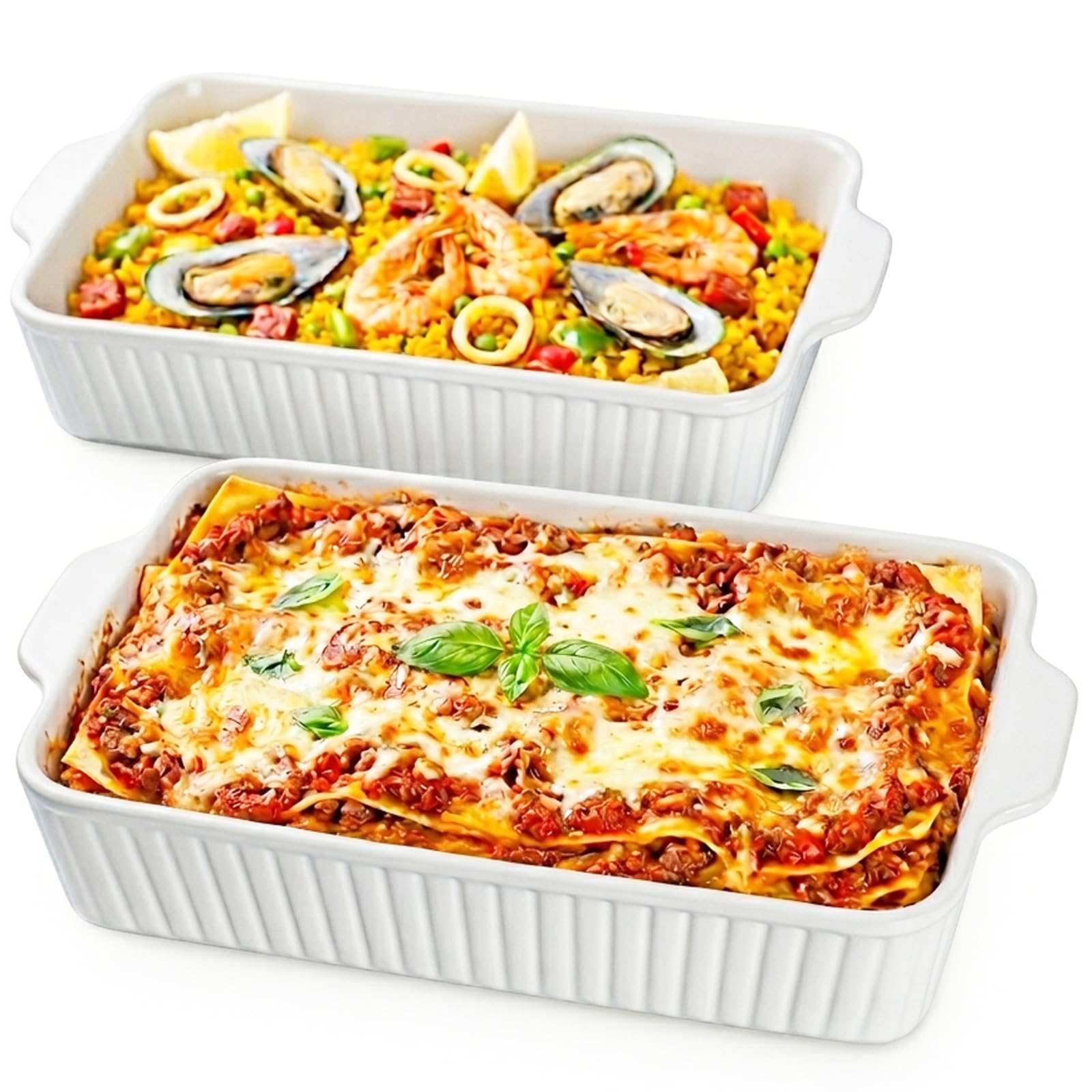 Dizada 9x13 Casserole Dish Set of 2 - Deep 4.2 Qt Porcelain Baking