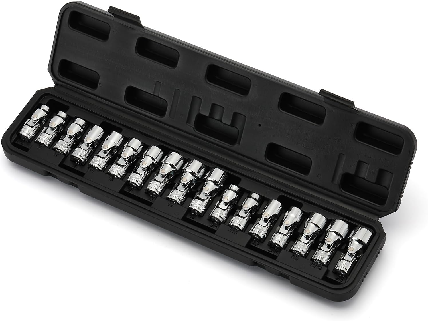 17-Piece 3/8-Inch Drive Universal Joint Socket Set, Swivel Socket Set, 6-Point, SAE (3/8 to 3/4) and Metric (10mm to 19mm), CR-V, Universal Flex Socket for Easier Access to Tight Spaces