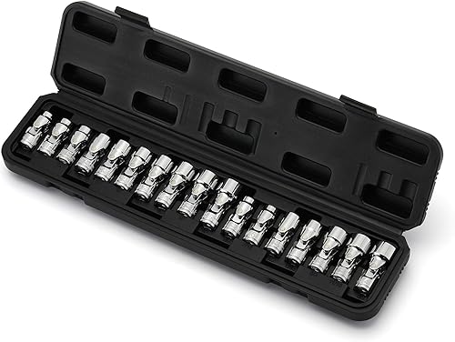 Miniatura 8 de TecoTek Juego de enchufes universales de 17 piezas de 38 pulgadas, juego de enchufes giratorios, 6 puntos, SAE (38 a 34 pulgadas) y métrico (0.394