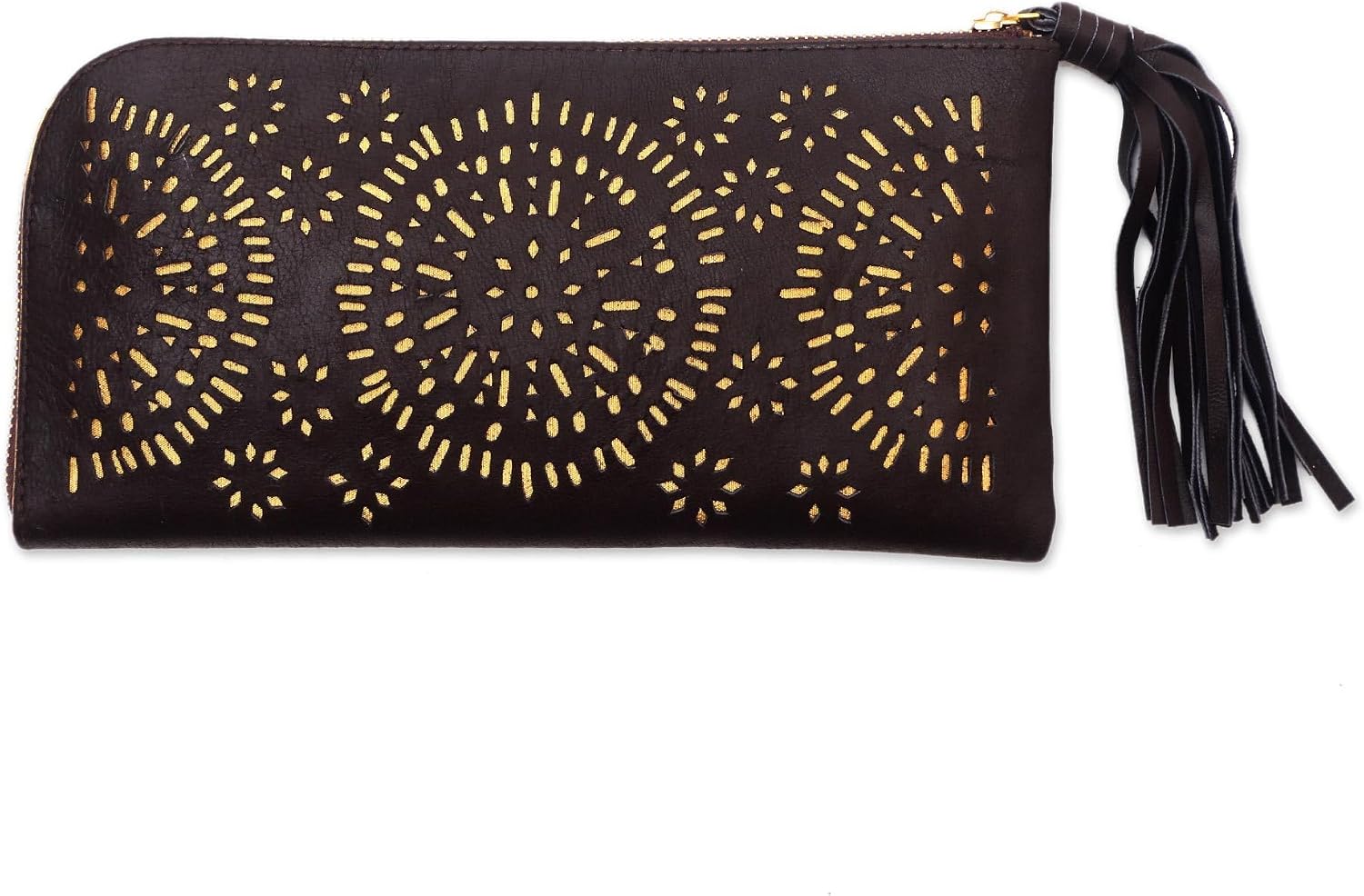 NOVICA Artisan Handmade Leather Clutch Circle Pattern in Espresso from Bali Handbags Brown Clutches Patterned Indonesia Travel Friendly ' Borobudur Stars in Coffee'