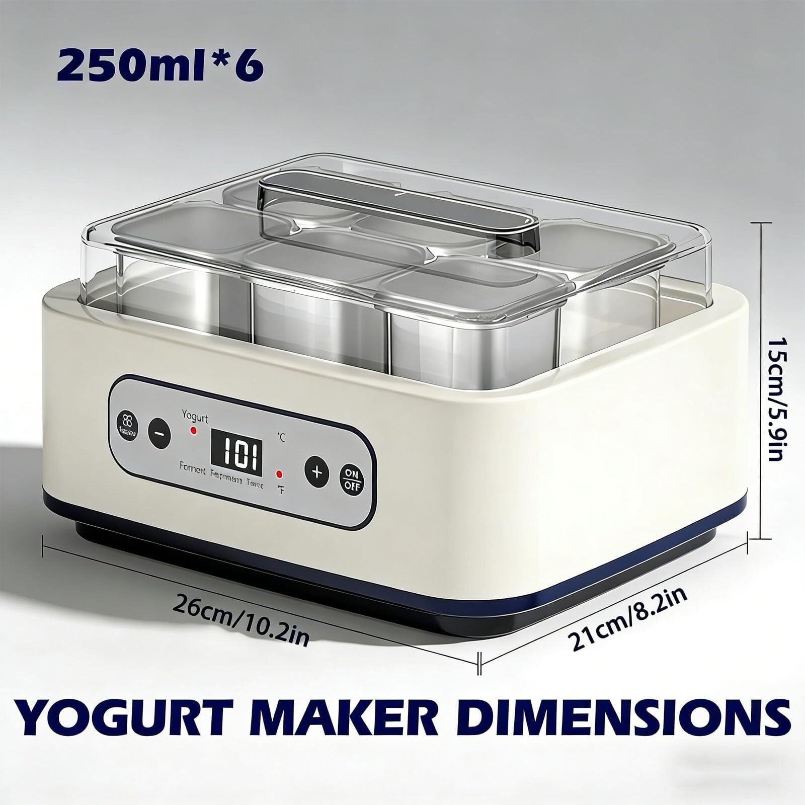 Yogurtiera Multifunzione 1500 Ml, Fermentatore Automatico In Acciaio Inox | Con 6 Vasetti 250 Ml, Display Touch Intelligente E Riscaldamento Costante Ptc, Dispositivo Con Visualizzazione Processo