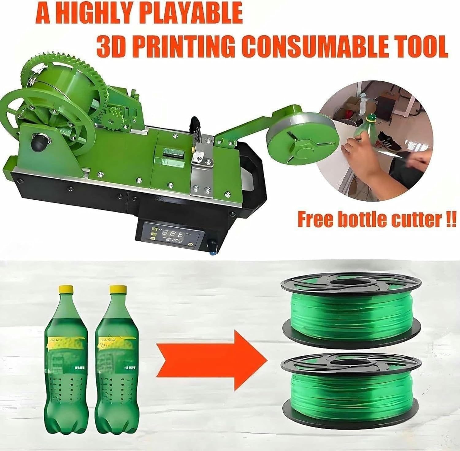 3D Filament Pultruded from Plastic Bottles, PET Bottle Recycling Machine, Filament Maker, W/Digital Display Temperature, for Families-