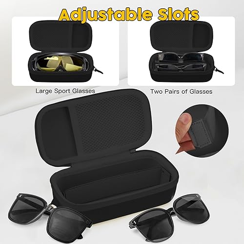 Miniatura 2 de Estuche doble para lentes, funda rígida para gafas, organizador de lentes de sol de viaje con ranura ajustable y clip para hombres y mujeres
