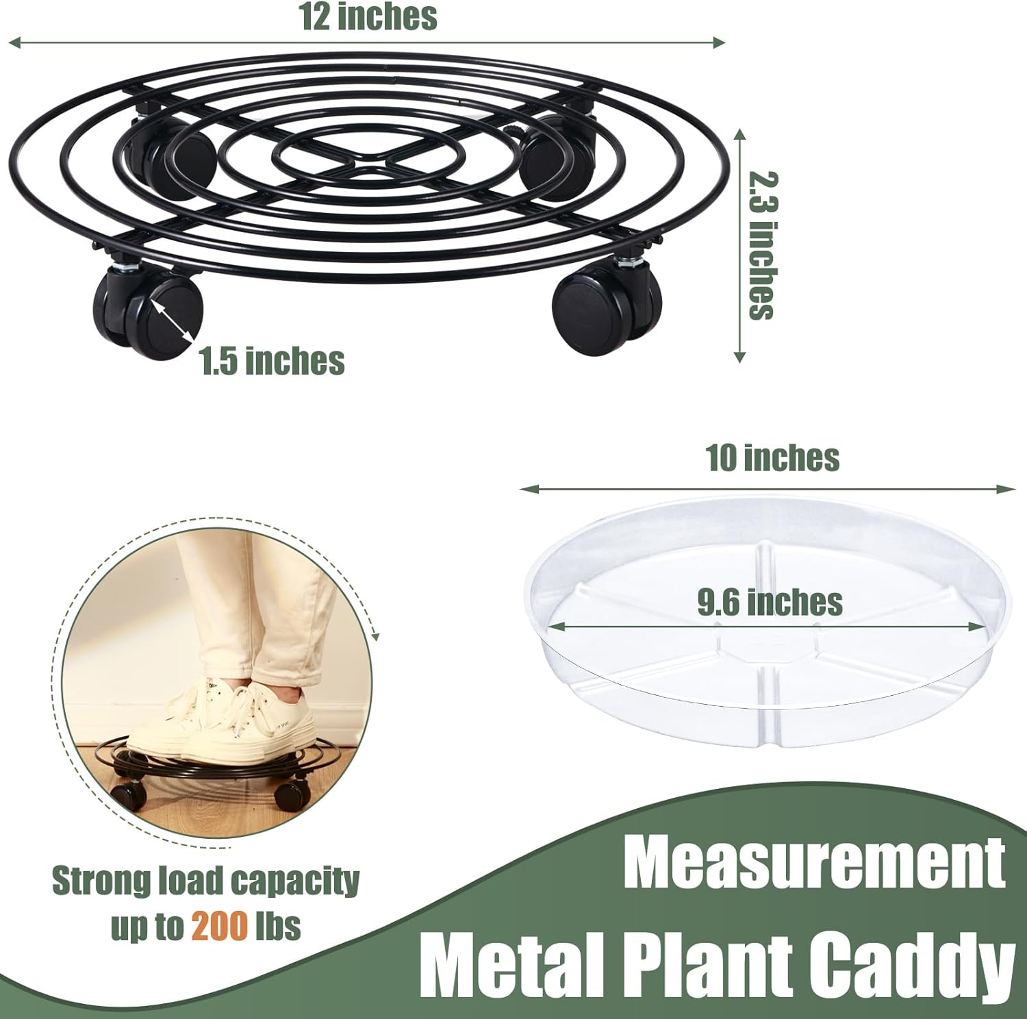 6 Packs 12 Inches Large Metal Plant Caddy with Wheels Rolling Plant Stands Heavy-duty Wrought Iron Plant Roller Base Pot Movers Plant Saucer on Wheels Indoor Outdoor Plant Dolly with Casters Planter Tray Coaster