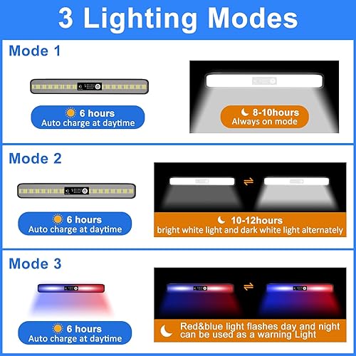Miniatura 2 de Aolyty Luces solares para exteriores, 3 modos de trabajo, luces estroboscópicas solares impermeables, luces de advertencia solares, luz blanca