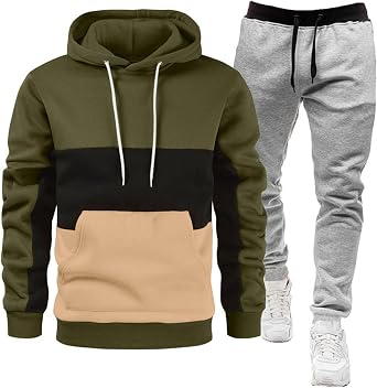 Mens Sweat Suits 2 Piece Set Baggy Colorblock Hoodie and Sweatpants Sets Casual Workout Gym Track Suits Outfit