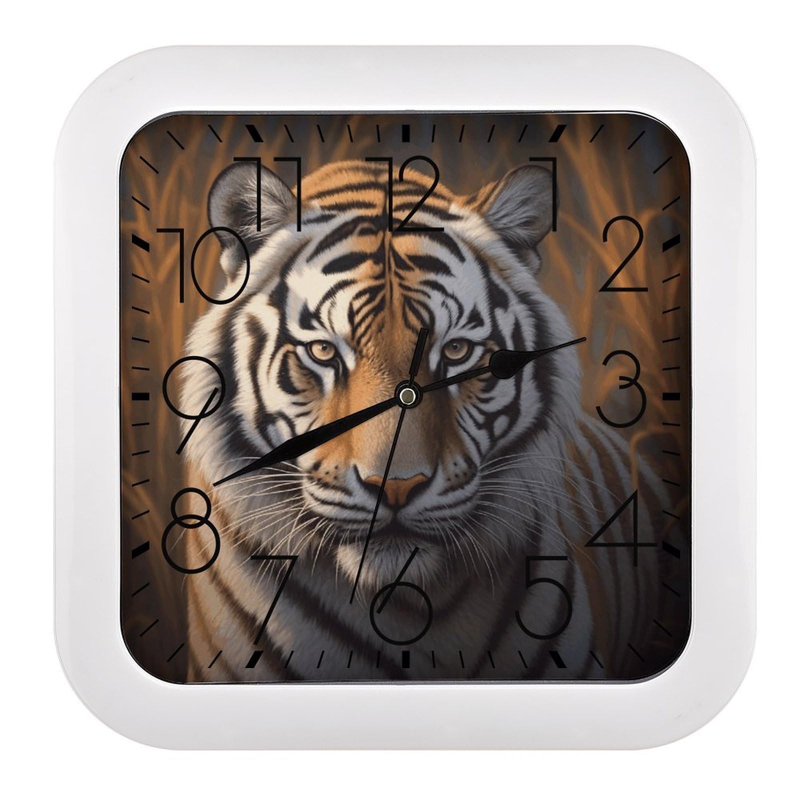 Horloge murale sans tic-tac à chiffres faciles à lire cadre tigre rustique