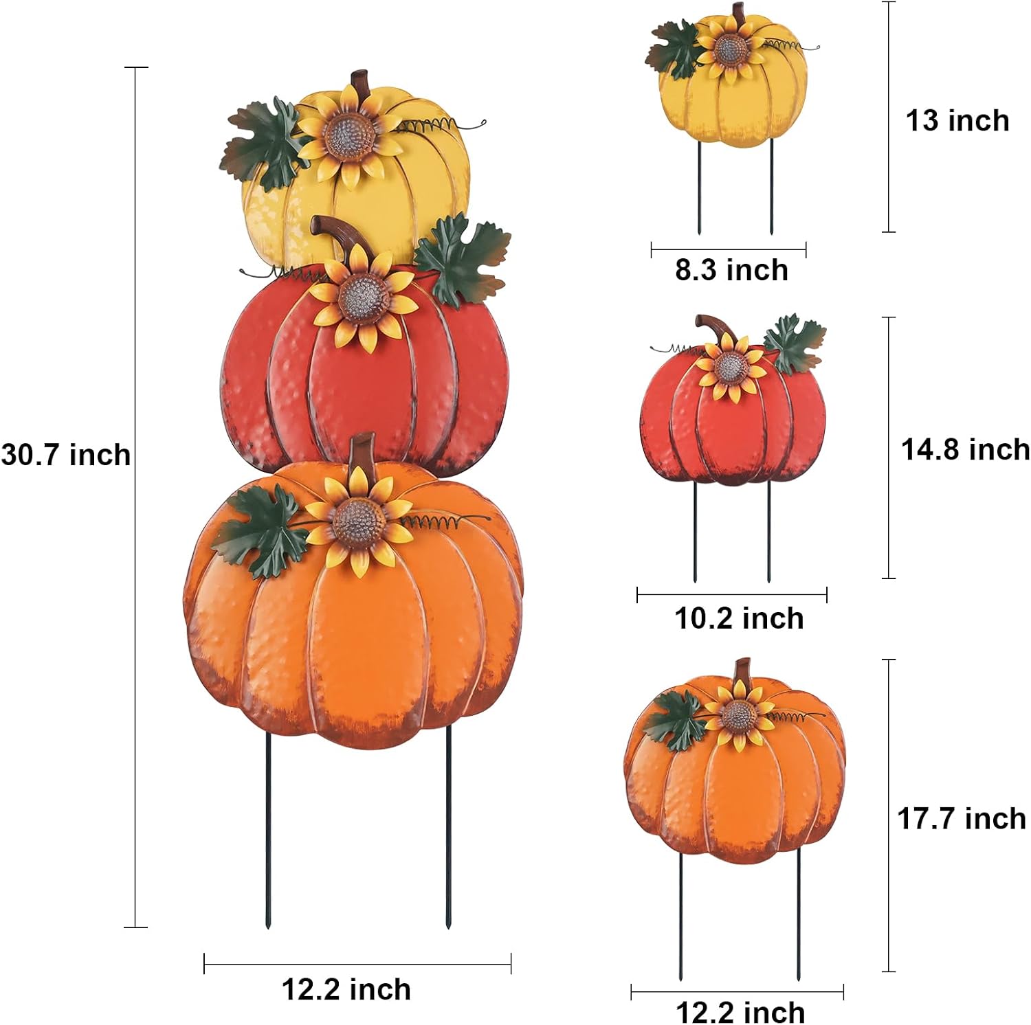 PHITRIC Fall Decorations for Home Outdoor, Decorative Garden Stakes with 3 Pumpkins for Fall Decor, Metal Yard Signs for Outside Garden Yard Lawn Porch Lawn Thanksgiving Decorations