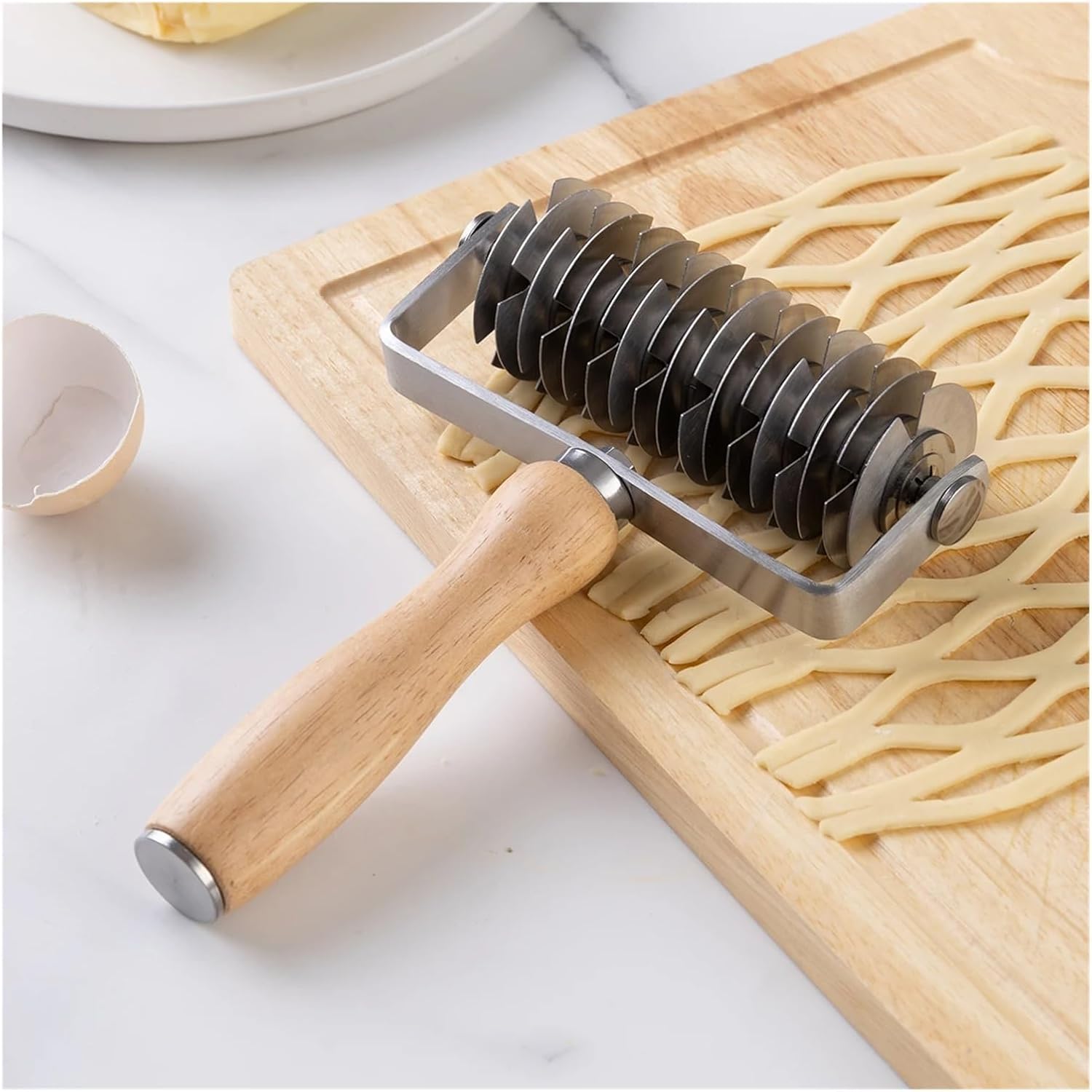 Compatible For Wood Handle Dough Lattice Roller Cutter Stainless Steel Noodle Pie Bread Pizza Slicer Pull Mesh Wheel Knife Baking Tools
